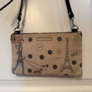 BARBARA RIHL FRANCE BAG CROSSBODY GRAY SUEDE LADY DOGS EIFFEL BLACK LEATHER